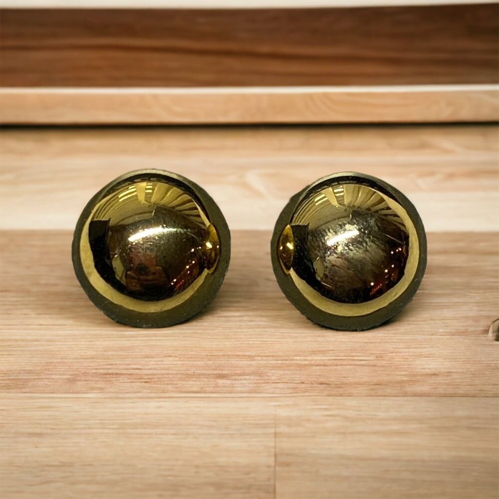 Vintage Coronet Earrings Pierced Medium Gold Tone Reflective Ball‎ Studs